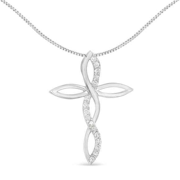 .925 Sterling Silver 1/4 cttw Diamond Cross Pendant Necklace (I-J I3)